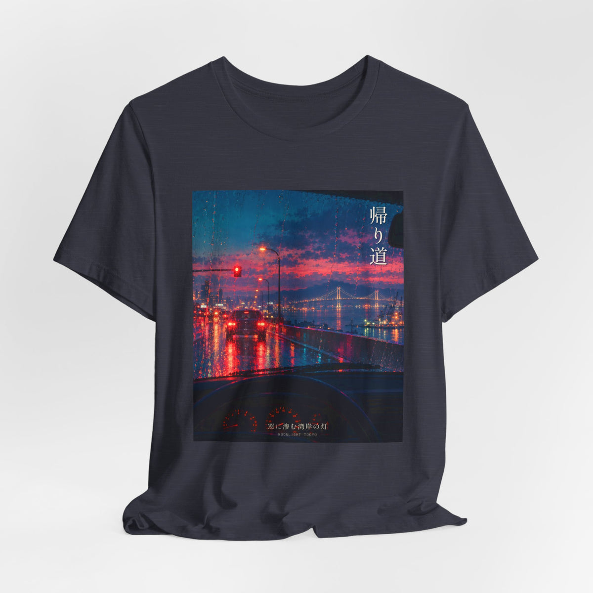 Night Drive — Rain-Streaked Windshield at Red Light Tee
