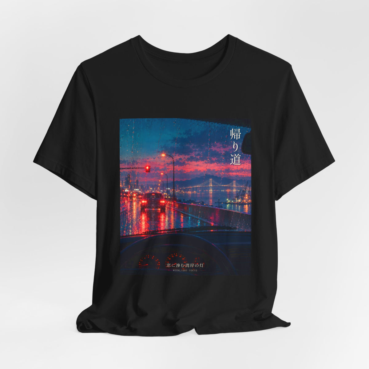 Night Drive — Rain-Streaked Windshield at Red Light Tee
